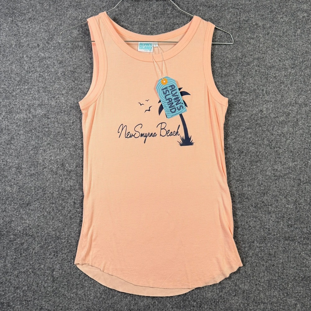 Smyrna Beach FL Alvin's Island Tank Top Womens Large Peach Ribbed Graphic NWT